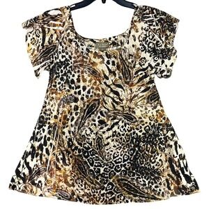 Jane Ashley Top Size L Animal Leopard Print Safari Resort Travel Office Mob Wife